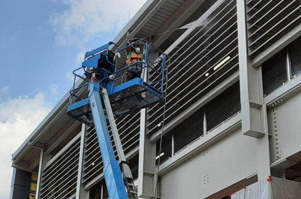 pressure washing on lift